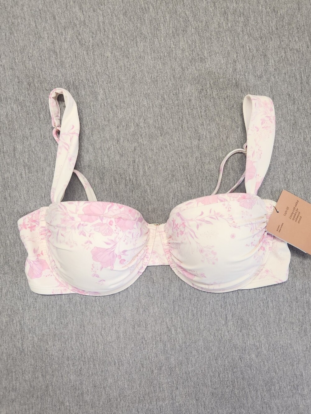 Shade & Shore Women’s Floral Print Bandeau Underwire Bikini Top–Pink (34D)